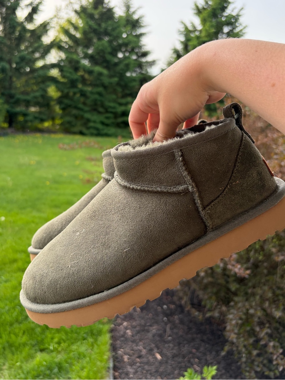 UGG forest moss olive green ultra mini boots suede booties shoes